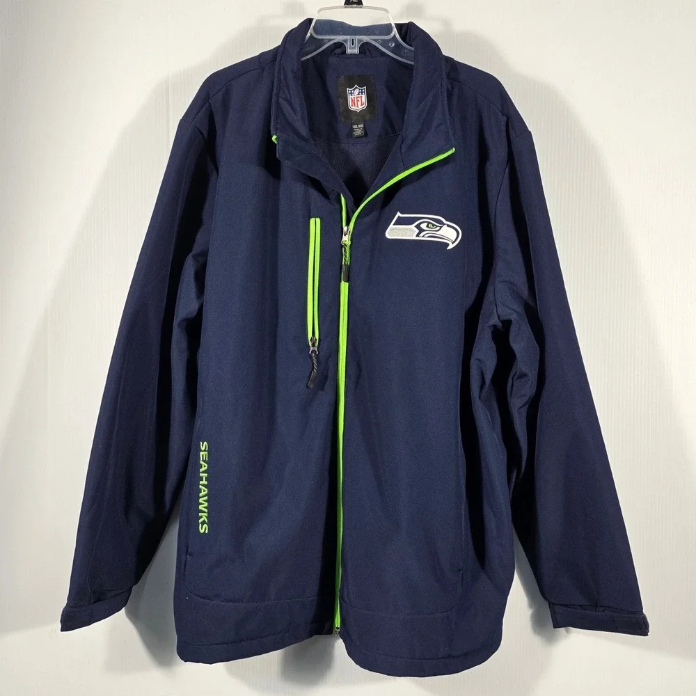 NFL Seattle Seahawks Mens XXL Navy Blue Softshell Full Zip Fleece Jacket Logo